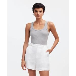 NWT Madewell Women's Clean Button-Tab Shorts in 100% Linen Eyelet White Size 14